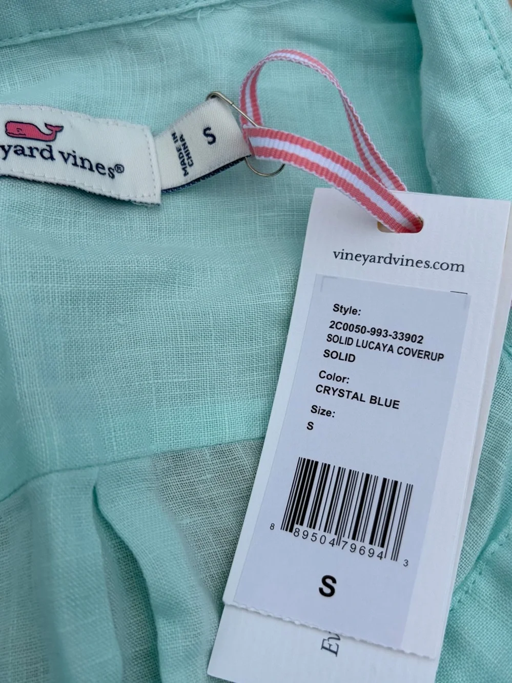 NEW Vineyard Vines Solid Lucaya Coverup Dress Linen Blue Green - Picture 3 of 15